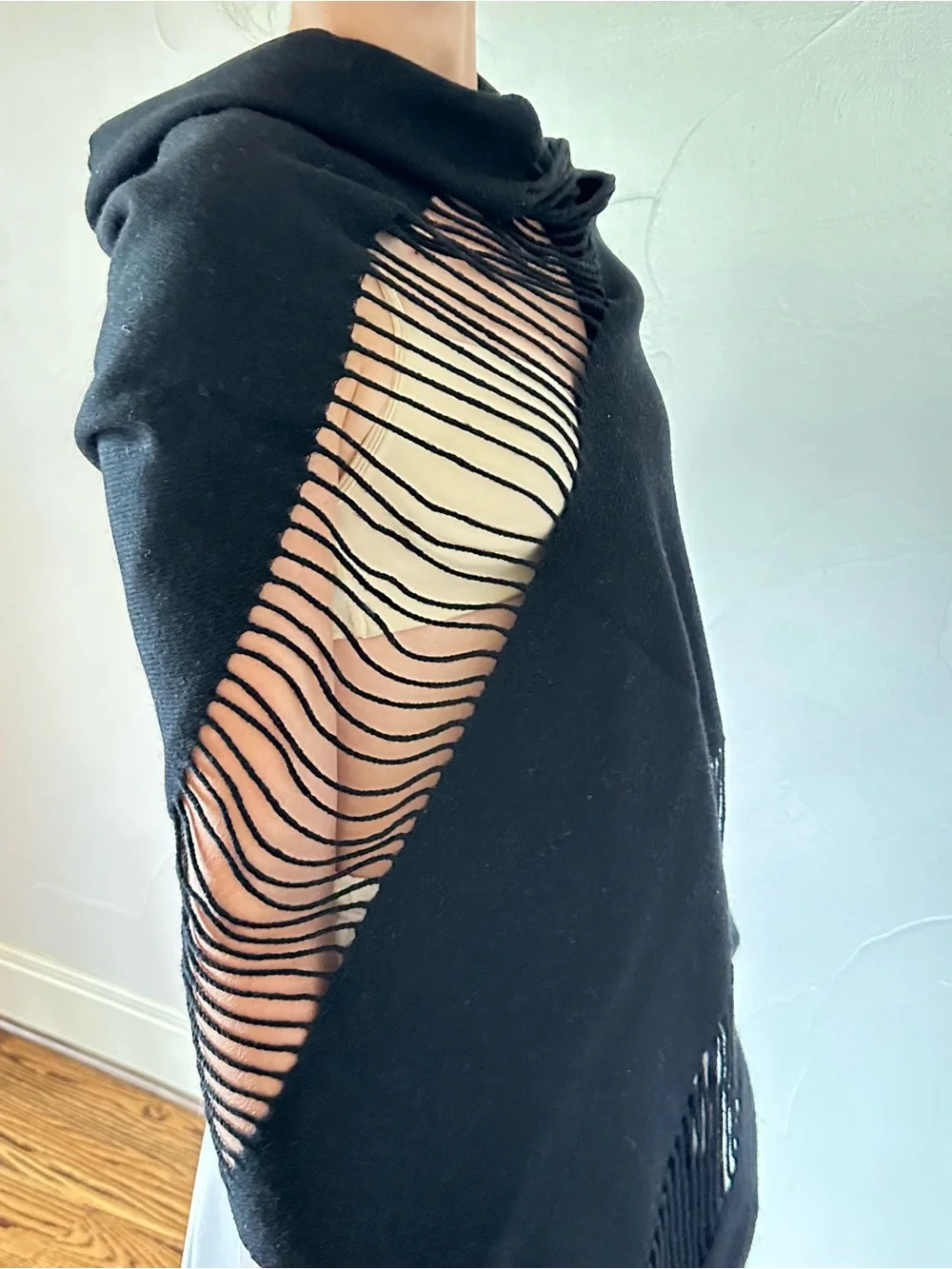 TYED THRU TYME Black Wool Pashmina Shawl Wrap🌸